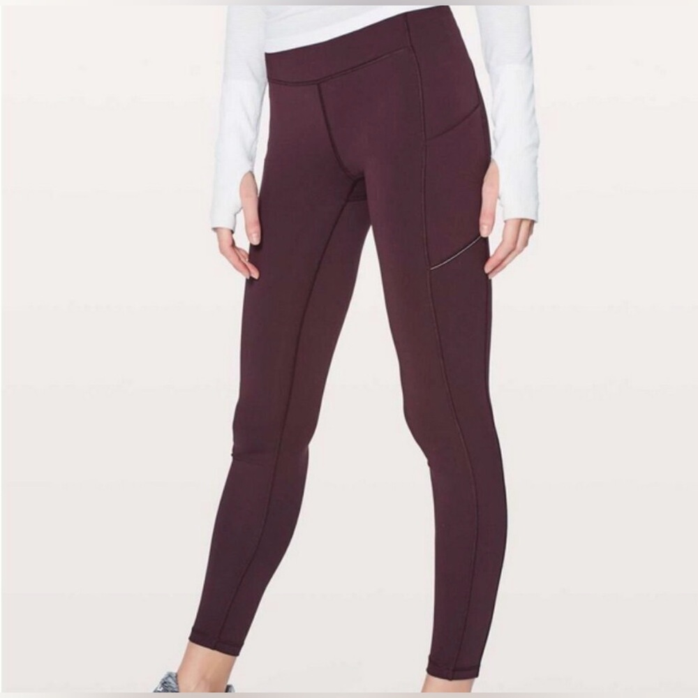 lululemon athletica Full Length Pace Rival Burgundy / Wine w/ Pockets Leggings 6